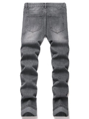 American Fashion Street Style Ripped Skinny Jeans  Street Riding Stretch Slim Fit Straight Pants Patchwork  Denim Trousers Male
