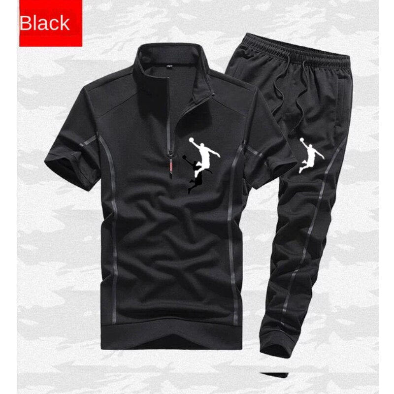 Short sleeved suit men&#39;s summer thin large stand collar sportswear two-piece