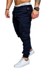Men High Elastic Cargo Pants Summer Lace Up Drawstring Pocket Harem Stretch Full Trousers BSD-8811