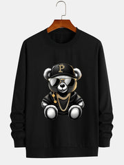 Men's autumn and winter fashionable casual loose cool bear cartoon graphic print fleece long sleeved