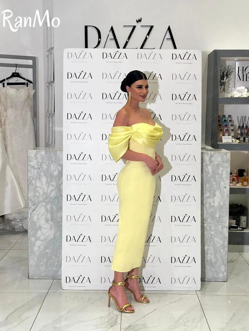 Ranmo Customized Yellow Mermaid One Shoulder Prom Dresses Sleeveless Pleated Evening Dresses Ankle Length Party Dresses فساتين