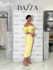 Ranmo Customized Yellow Mermaid One Shoulder Prom Dresses Sleeveless Pleated Evening Dresses Ankle Length Party Dresses فساتين