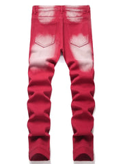 American Fashion Street Style Ripped Skinny Jeans  Street Riding Stretch Slim Fit Straight Pants Patchwork  Denim Trousers Male