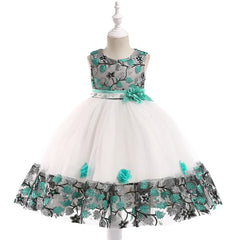 Kids Party Dresses For Girls Flower Embroidery Dress Gown For Infant 1st Birthday Wedding Bow Princess Baptism Christmas Dress