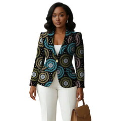 Colorful Print Women's Blazer Original Design African Couture Female Suit Jackets Elegant Thin Coat