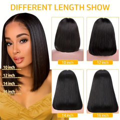 100% Vietnamese Super Double Drawn Bone Straight 13x4 Frontal Bob Wig with Human Hair Natural Black 210% Density For Black Women
