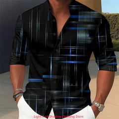 Men's gradient line shirt button up stand up collar shirt long sleeved casual outdoor vacation street daily 3D printed shirt
