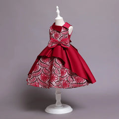 Baby Girl Bow Flower Dress 2-10 Year Children Girl Wedding Birthday Party Princess Dresses Kids Girl Gown