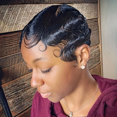 Black Finger Wave Human Hair Wig Short Pixie Cut Wigs Brazilian Human Hair Wigs Finger Ocean Wave Machine Made wig