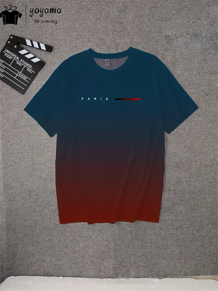 Summer Gradient Print T shirt Men Fashion Graphic T shirts 3D Print Men's Clothing Round Neck T-shirts for Men Street Rock Tops
