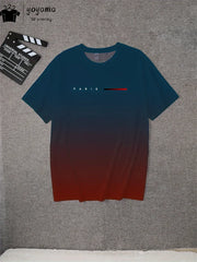 Summer Gradient Print T shirt Men Fashion Graphic T shirts 3D Print Men's Clothing Round Neck T-shirts for Men Street Rock Tops