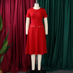 2026 Women's Elegant Simple Solid Color Dress Round Neck A-Line Shape Slimming Effect Waist-Slimming Full Dress