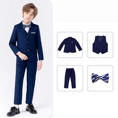 90-170 Teenager Kids Spring Beige 4Pieces/s Jacket Vest Pants Bowtie Wedding Dress Boys Photography Suit Children Host Costume