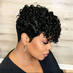 8 Inches Pixie Cut Wigs for Women Short Layered Human Hair Wigs with Bangs Full Machine Made Wig