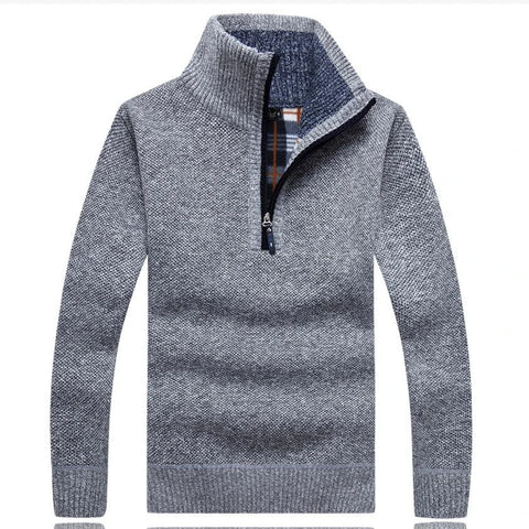 Men's Fleece Thicker Sweater Half Zipper Turtleneck Warm Pullover High Quality Male  Wool Sweaters