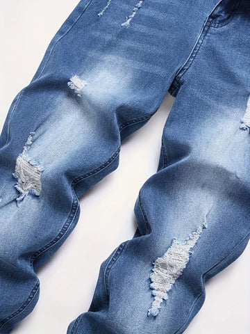 Men's slim fit ripped jeans with street style stretch denim pants
