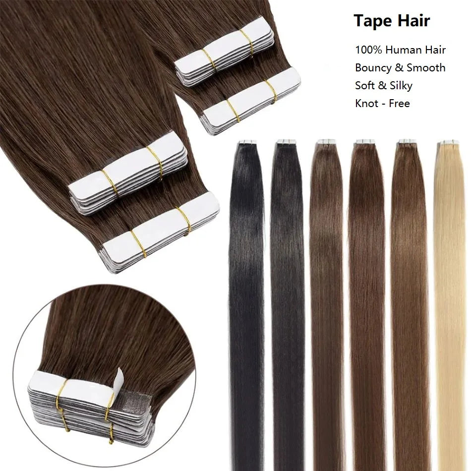 Tape in Hair Extensions Natural Human Hair Brazilian Origina Hair 100% Real Human Hair Extensions 20 Pcs Straight for Women