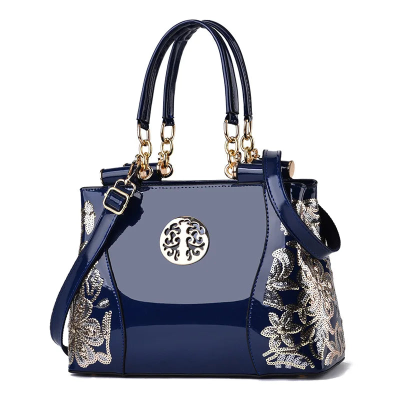 Retro handbag Large capacity bright leather doubl embroidered women's