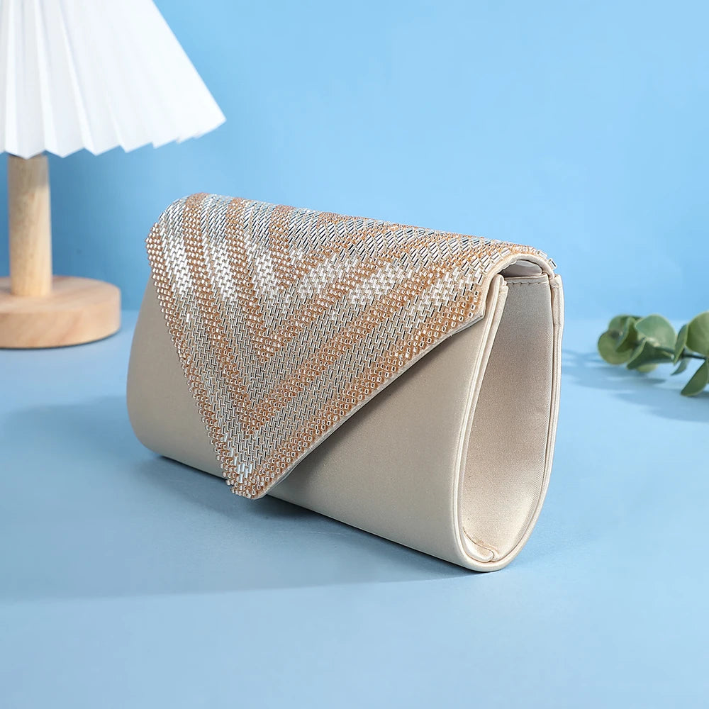 Latest Fashion Glitter Women Evening Bags Party Banqu hand bag PearlL