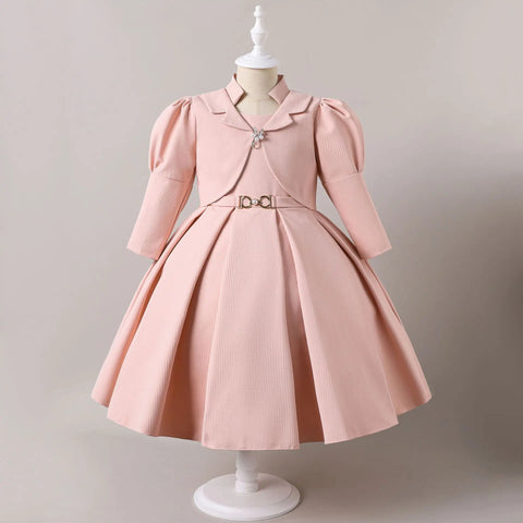 HETISO Gorgeous Elegant Long Sleeve Girls Dress Coat Set Children's Formal Performance Wedding Ball Gown 5-10 Years