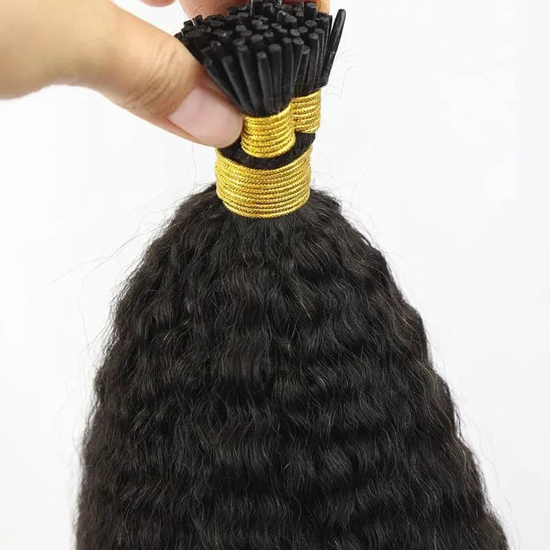 Kinky Straight I Tip Hair Extensions Real Human Hair 100% Brazilian Virgin Hair Itip Human Hair Extensions For Women 50 Gram #1B