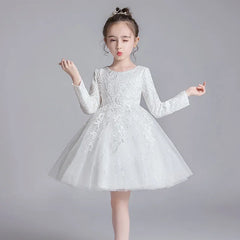 Spring Autumn Bridesmaid Dresses Lace Long Sleeve Flower Girl Dresses for Weddings Fashion Solid Girls Party Dress 3-12 Years