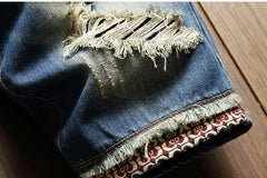 2025 Summer Ripped Denim Shorts Jeans Men's Five Quarter Loose Size Medium Pants Fashion Brand Personality Beggar