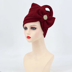 Multilayer Bow-tie African Headtie for Women Diamond Turban Caps Nigerian Wedding Gele Muslim Headscarf Bonnet Female Head Wraps