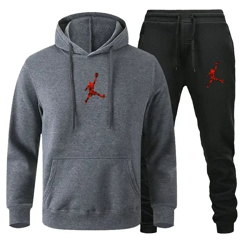 The two-piece pullover and jogging pants of the classic casual streetwear