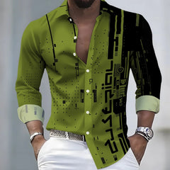 Men's 21-Color Long-Sleeved Shirt Loose Fit Black White Patchwork Geometric Letter Print Stylish Design Casual Fashion Top