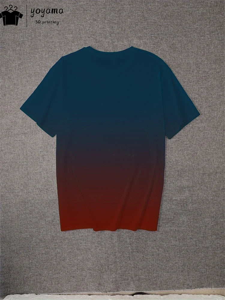 Summer Gradient Print T shirt Men Fashion Graphic T shirts 3D Print Men's Clothing Round Neck T-shirts for Men Street Rock Tops