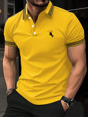 European and American Men's Summer Training Striped Print Comfortable Breathable Polo Short Sleeved T-Shirt Outdoor Casual Top