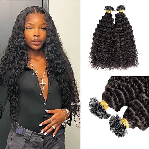 Pre Bonded Flat Tip Human Hair Extension Deep Curly Brazilian Remy Hair Keratin Fusion K Tip Hair 100g 100Pcs