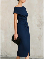Women's Off Shoulder Ruched Bodycon Midi Dress for Cocktail Party