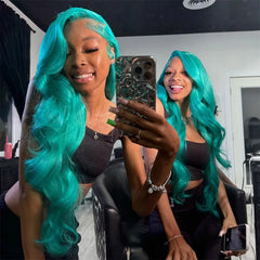 13x6 Teal Ocean Blue Lace Front Wig Human Hair Body Wave 613 Blonde hair
