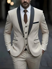 Jacket Vest Pants Solid Color Men's Formal Business Office Suit Groom Wedding Dress Party Blazer Waistcoat Trousers Tuxedo