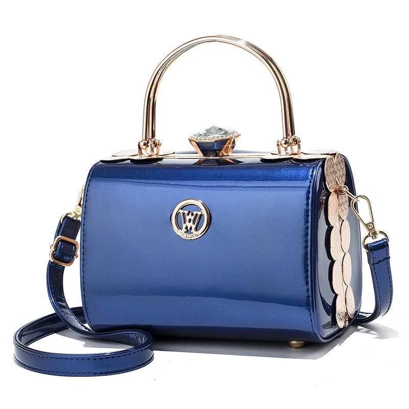 Fashion Women's Bright Leather Steel Armor Bag New Lacquer Leather Bride Handbag