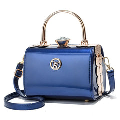 Fashion Women's Bright Leather Steel Armor Bag New Lacquer Leather Bride Handbag  Banquet Dress