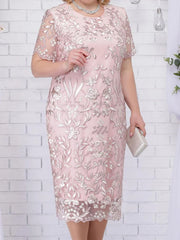4xl 5xl Plus Size Summer Dresses for Wedding Guest Women's Short Sleeve Lace Floral Elegant Bodycon Formal Party Dresses