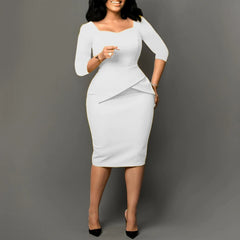 Church Dresses for Women 2025 Elegant Ladies Office Wear Casual Dress Long Sleeve Knee Length Solid Bodycon