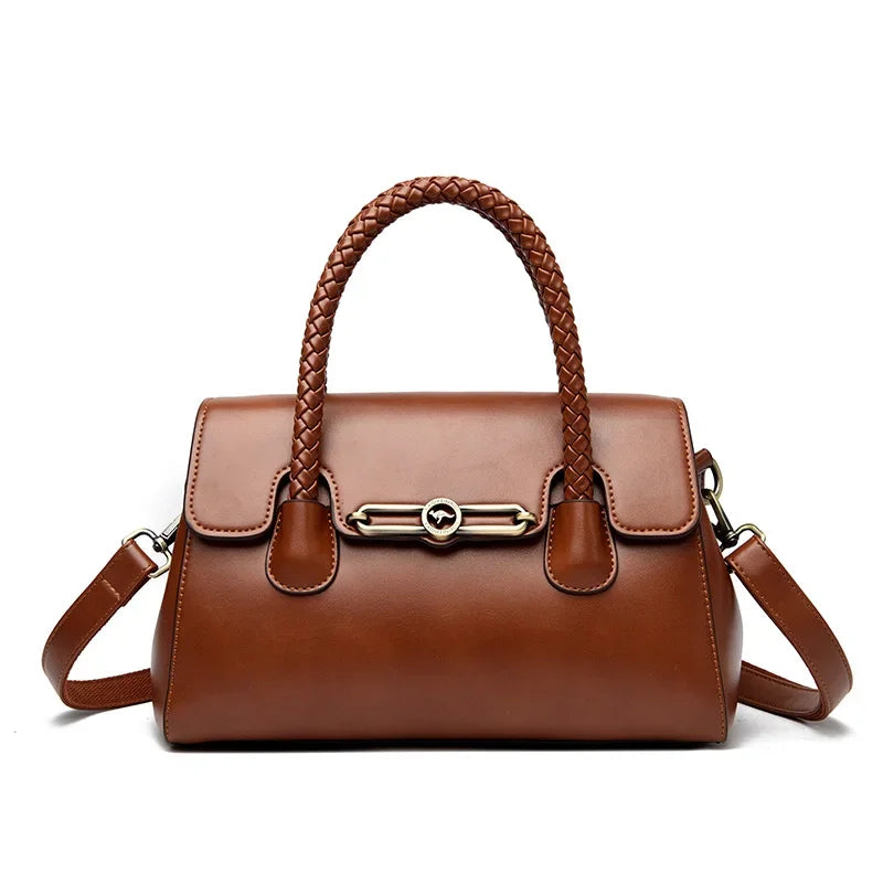 Retro High Quality Oil Leather Women Top-handle Shoulde Bags Vintage Casual Totes Trendy Lock Designer Handbag Small
