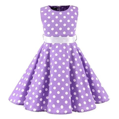 Girls Vintage Dress Party Retro Polka Dot Floral Pattern A line Dresses Pleated Skirt Knee Length for 4-10 Years