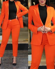 Woman's Pant Sets 2023 New in Casual Business Double Breasted Blazers Jacket Pants 2 Piece Set Elegant Formal Ladies Pant Suits