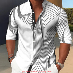 Men's gradient line shirt button up stand up collar shirt long sleeved casual outdoor vacation street daily 3D printed shirt