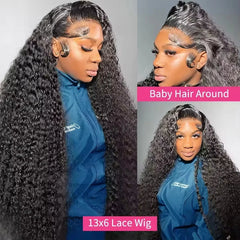13X4 13X6 Water Wave Hd Transparent Lace Front Wigs Deep Wave Lace Frontal  Pre Plucked Curly Human Hair Wigs 250 Density