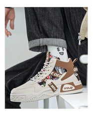 Men's High Top Sneakers Fashion Leather Casual Ankle Boots  for Men Lace Up