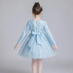 Spring Autumn Bridesmaid Dresses Lace Long Sleeve Flower Girl Dresses for Weddings Fashion Solid Girls Party Dress 3-12 Years