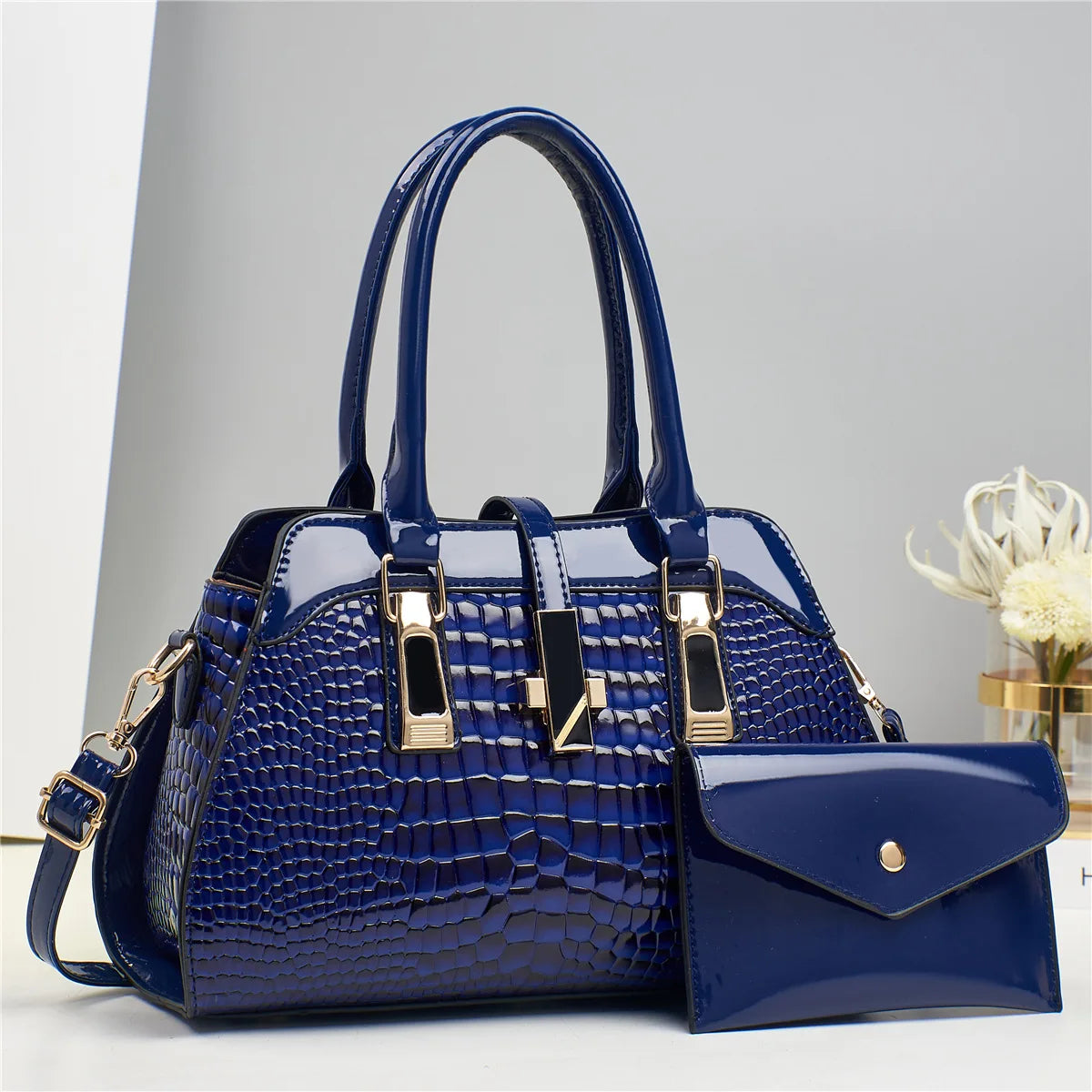 Luxury Brand Crocodile Handbag Women Tote Bag Bright Leather