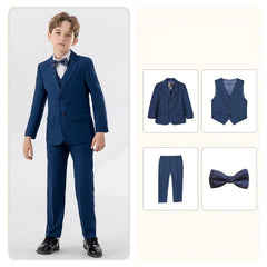 90-170 Teenager Kids Spring Beige 4Pieces/s Jacket Vest Pants Bowtie Wedding Dress Boys Photography Suit Children Host Costume