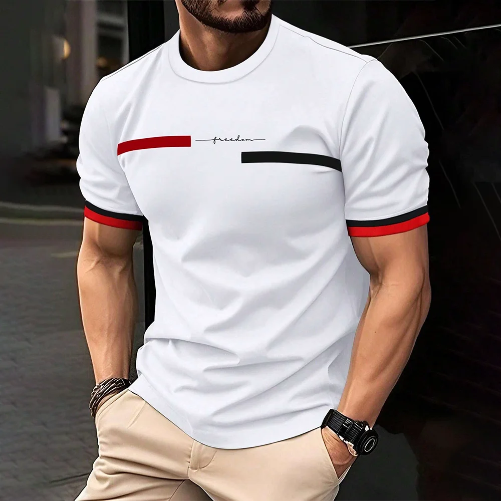 Fashion Summer 3D Stripe Letter Print Men's T Shirt Hip Hop Trend H Streetwear